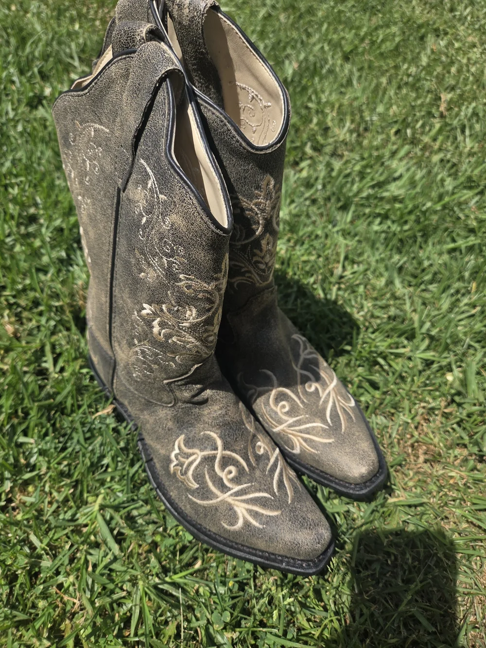 Kids Boots - Brown with Cream Embroidery